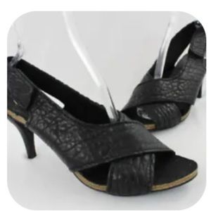 Pedro Garcia pebbled black leather/cork sandal women SZ 41